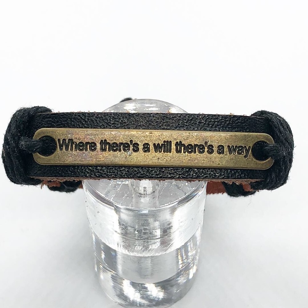 Black leather bracelet.